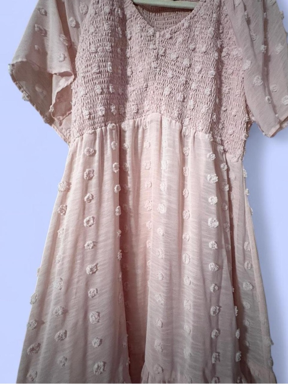 Girls' Smocked Polka Dot Midi Dress in Blush Pink
